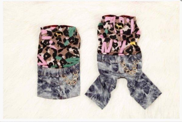 画像2: 犬 服 セール ロンパース  ワンピース  XS S M L XL 小型  犬中型 犬   ヒョウ柄 パーカー デニム  doggystar ドッギースター 即日 出荷出来ます (2)