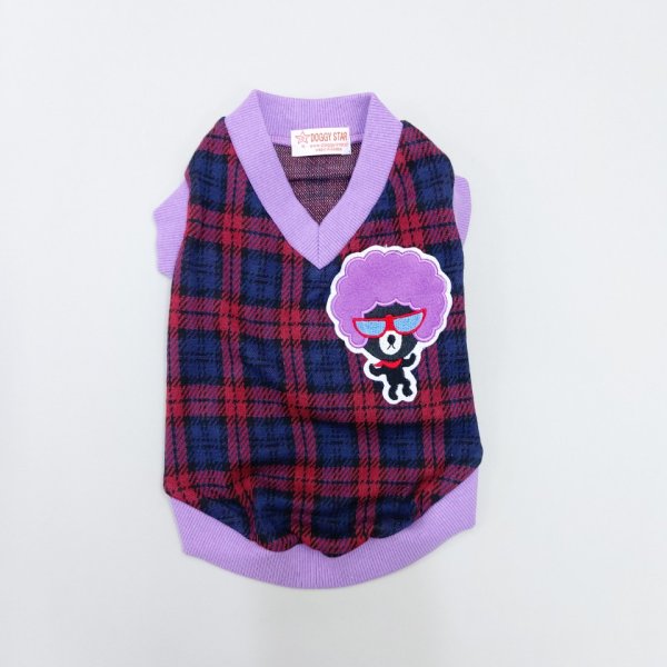 画像4: 犬 服 Tシャツ アウトレット XS S M L XL 小型 犬 中型 犬 秋 冬 チェック柄 セール品 Vネック アフロ犬 doggystar ドッギースター 即日 出荷出来ます (4)