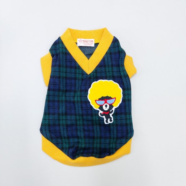 画像7: 犬 服 Tシャツ アウトレット XS S M L XL 小型 犬 中型 犬 秋 冬 チェック柄 セール品 Vネック アフロ犬 doggystar ドッギースター 即日 出荷出来ます (7)