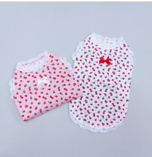 画像2: 犬服 フリフリ 可愛い レース いちご タンクトップ S M L XL 小型犬 中型犬 春夏秋冬 doggystar ドッギースター  即日出荷できます (2)