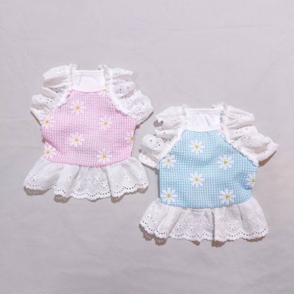 画像2: 犬 服 フリフリ おしゃれ 夏 XS  S  M  L  XL 小型犬 中型犬 かわいい デイジー柄 チェック ショート タンクトップ doggystar ドッギースター  即日発送出来ます (2)