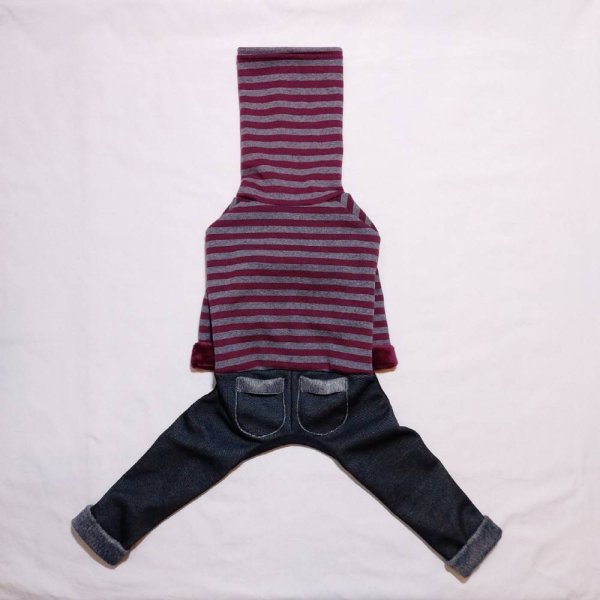 画像10: イタグレ服 S M L XL 2XL 3XL ボーダー 起毛ストライプデニム ロンパース つなぎ 小型犬 中型犬 大型犬 春 秋 冬服 doggystar ドッギースター 即日発送できます。 (10)