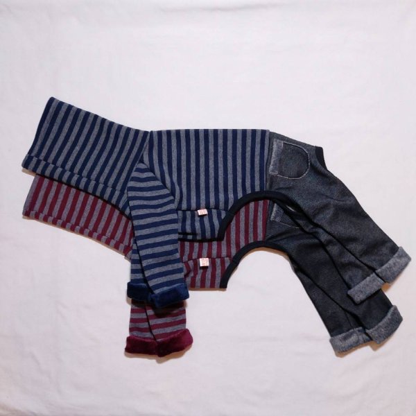 画像2: イタグレ服 S M L XL 2XL 3XL ボーダー 起毛ストライプデニム ロンパース つなぎ 小型犬 中型犬 大型犬 春 秋 冬服 doggystar ドッギースター 即日発送できます。 (2)