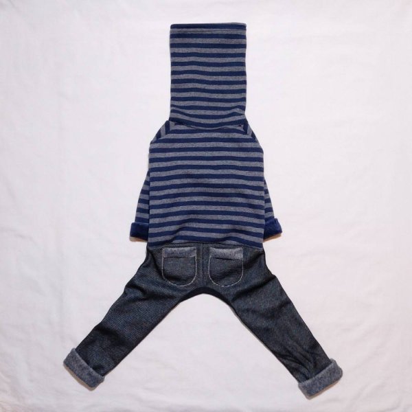 画像3: イタグレ服 S M L XL 2XL 3XL ボーダー 起毛ストライプデニム ロンパース つなぎ 小型犬 中型犬 大型犬 春 秋 冬服 doggystar ドッギースター 即日発送できます。 (3)