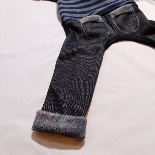 画像7: イタグレ服 S M L XL 2XL 3XL ボーダー 起毛ストライプデニム ロンパース つなぎ 小型犬 中型犬 大型犬 春 秋 冬服 doggystar ドッギースター 即日発送できます。 (7)