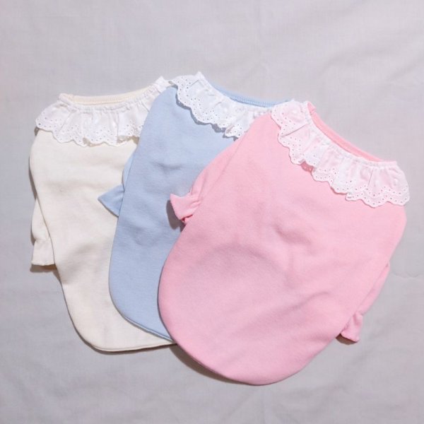 画像2: 犬服 Tシャツ レース 襟 長袖 可愛い シンプル 無地 小型犬 中型犬 春夏秋冬 S M L XL doggystar  ドッギースター 即日出荷できます (2)