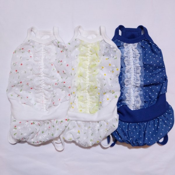 画像2: 犬服 ロンパース ショート丈 レース かぼちゃパンツ 可愛い シンプル  小型犬 中型犬 春夏秋 S M L XL doggystar ドッギースター   (2)