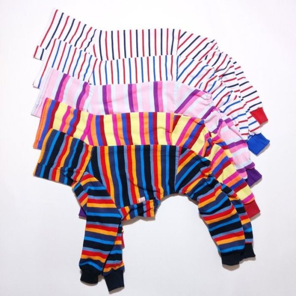 画像2: イタグレ 服 S M L XL 2XL 3XL カラフル ボーダー ロンパース つなぎ 小型犬 中型犬 大型犬 春 夏 秋 冬  室内着 パジャマ doggystar ドッギースター 即日発送出来ます (2)