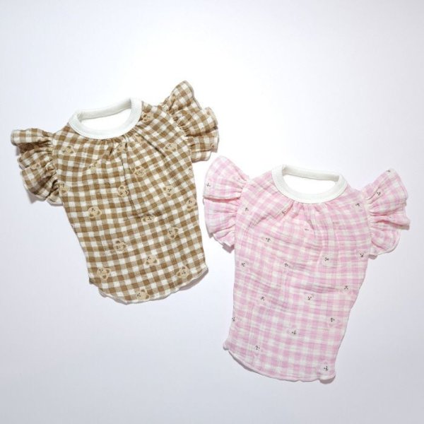 画像2: 犬服 S M L XL チェック フリル Tシャツ 春 夏 秋 ブラウス doggystar ドッギースター 即日発送できます (2)