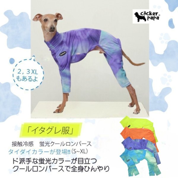 画像1: イタグレ服 S M L XL 2XL 3XL 接触冷感 蛍光 タイダイクール ロンパース つなぎ 小型犬 中型犬 大型犬 春夏 doggystar ドッギースター 即日発送出来ます (1)
