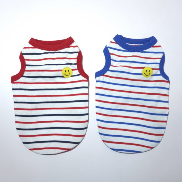 画像2: 犬服 ボーダー スマイル シンプル タンクトップ S M L XL 2XL 3XL 4XL 5XL 6XL 小型犬 中型犬 大型犬 春 夏 袖なし おしゃれ ペット服 doggystar ドッギースター  (2)