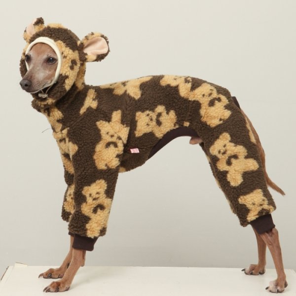 画像1: イタグレ服 S M L XL 2XL 3XL くまさん フリース ロンパース つなぎ 小型犬 中型犬 大型犬 冬服 韓国犬服 doggystar ドッギースター 9月初旬発送出来ます (1)