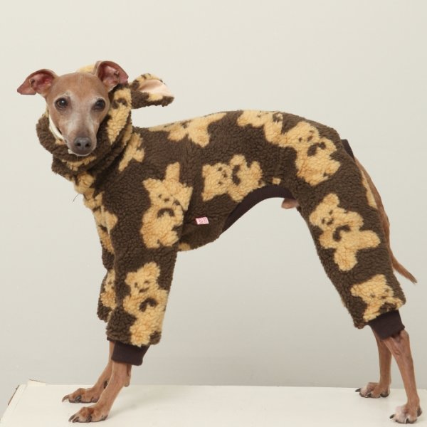 画像2: イタグレ服 S M L XL 2XL 3XL くまさん フリース ロンパース つなぎ 小型犬 中型犬 大型犬 冬服 韓国犬服 doggystar ドッギースター 9月初旬発送出来ます (2)